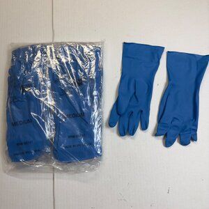 blue flocked linined latex gloves size medium 8-8-1/2 new 12 count